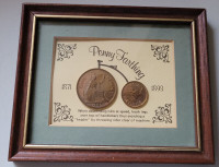 Vintage 1871 -1893 Rare Penny Farthing  Coins Displayed Framed
