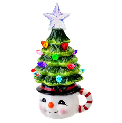 Retro Snowman Mug with LED Tree Christmas Decor NEW MINT, View more