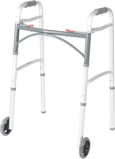 Drive Medical Deluxe Two Button Folding Walker with 5" Wheels, Silver,