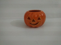 Halloween: vintage ceramic jack-o-lantern pumpkin candle holder