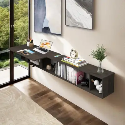 Floating Desk With Storage Shelves, Wall Mounted, View more