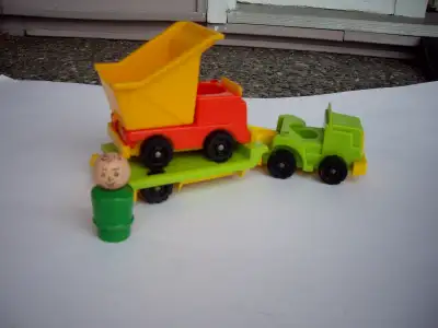 FISHER PRICE TRUCK, TRAILER, MAN , DUMP TRUCK, View more