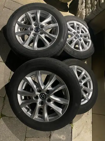 Set of 4 Mazda 3 wheels Tires need to be replaced. 16 inch Bolt pattern: 5 × 114.3 mm Center Bore: 6...