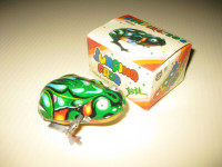Vintage, Mechanical Wind-Up... JUMPING FROG Tin TOY