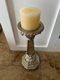 Candle Holder in Soft Silver with Mirrored Sides