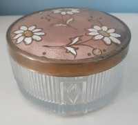 Vintage glass dresser powder vanity jar trinket box tulip daisy