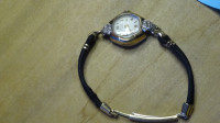 Lady Watch,vintage 40-50s,black band,Janus 17 jewels,diamond