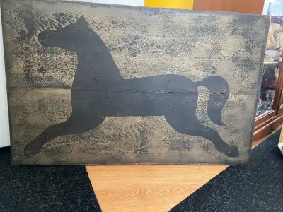 Large Solid Wood Rustic Folk Art Picture with Horse Wall Decor, View more
