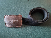 Nocona long horn buckle tooled leather belt