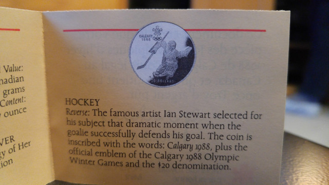 1988 CALGARY $20 "HOCKEY" OLYMPIC COIN in Arts & Collectibles in Calgary - Image 4