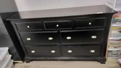 Wide 7-drawer black dresser, View more