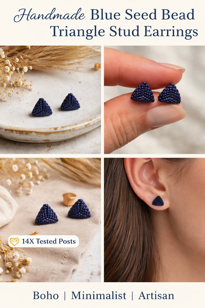SE-61-Earrings, handmade, blue, stud, beaded, boho, gift, View more