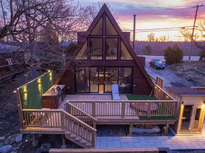 Welcome to our newly built A-frame cottage, a beautiful blend of modern comfort, luxury, and charm....