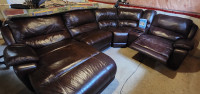5 piece genuine leather sectional with power recliner
