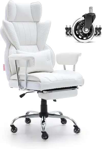 VEVOR Reclining Office Chair with Footrest, White, View more