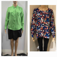J Crew 100% Silk Button Up + Buffly Fly Pull Over Blouse Size XS