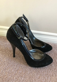 GUESS Suede Ankle Strap High Heels - Black - Women's Size 8