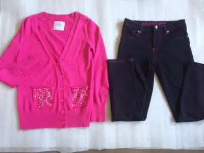 2 Ps U.S. Polo Assn Stretch Black Jeans & Justice Cardigan Sz 10, View more