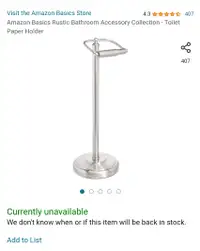 Amazon Basics Silver Toilet Paper Holder/Stand