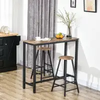 Industrial Dining Table Set, 3 Piece Rectangular Bar Table and C