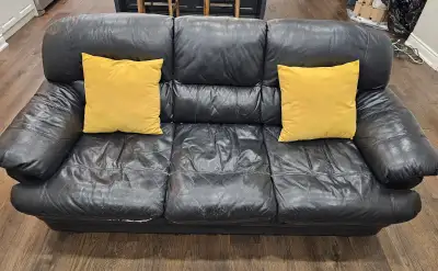 Coffee table set with a 3 seat leather couch, View more