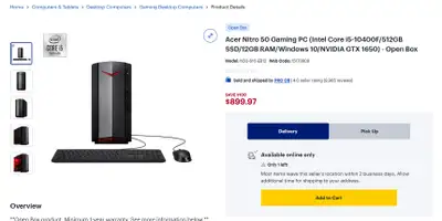 Acer Nitro 50 Gaming PC intel i5 10gen, 16gb ram, gtx 1650, View more