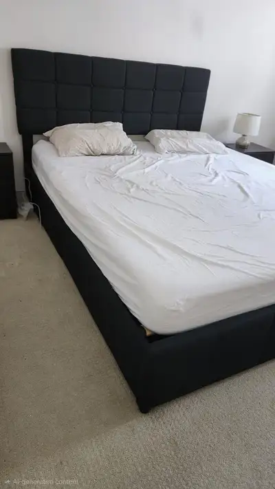 Queen bed with a side table , View more