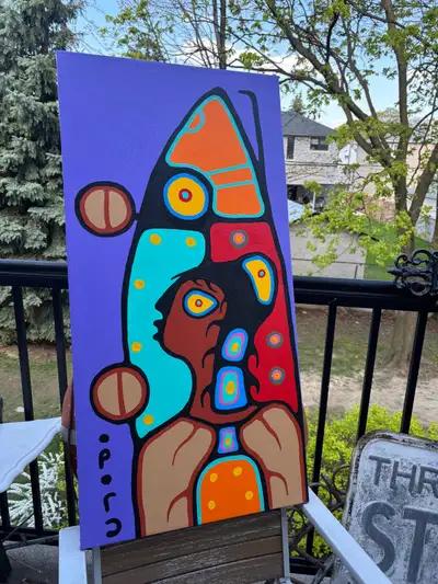 Original acrylic on canvas by Canadian Indigenous artist Christian Morrisseau, signed and dated 2020...