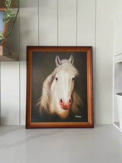 Large Vintage Horse in Wood Frame Picture, View more
