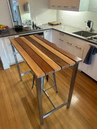 MODERN BAR HEIGHT KITCHEN ISLAND TABLE TEAK WHITE OAK WOOD , View more