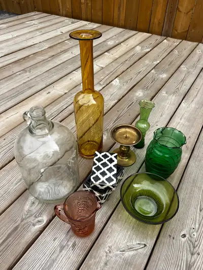 Assorted vintage vases, jug, candle holder, jewellery box , View more