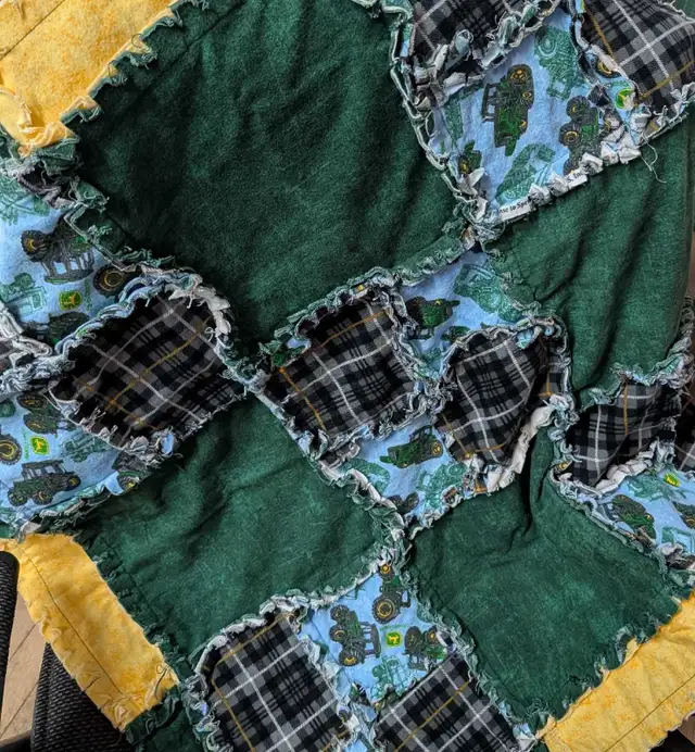 John Deere baby rag quilt