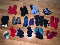 17 pair of gloves mittens for 3-10 year olds