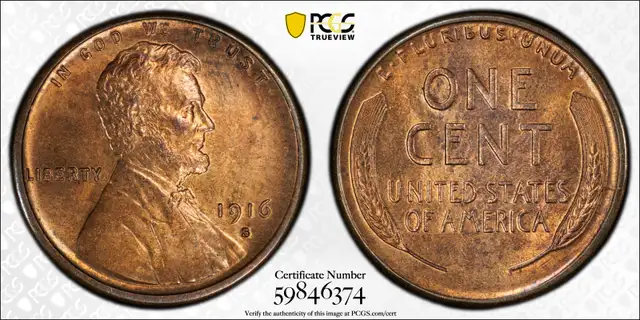 1916-s USA 1 cent pcgs ms64RB in Arts & Collectibles in Mississauga / Peel Region - Image 5