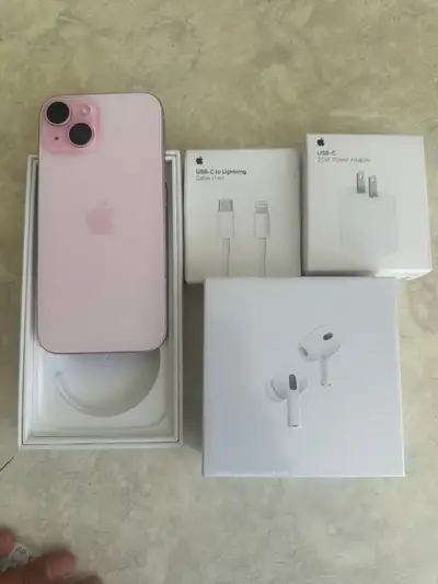 iPhone 15 128gb PINK **AirPods/Fast Charger/Delivery**, View more