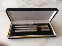 Vintage Parker Stainless Steel with Gold clip pen set