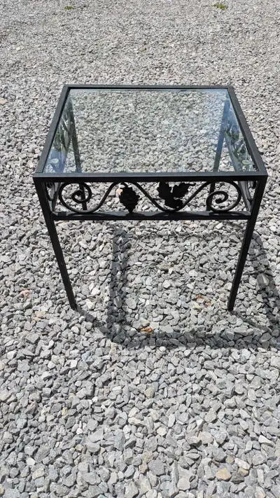 Glass top side table for indoor/ outdoor use, View more