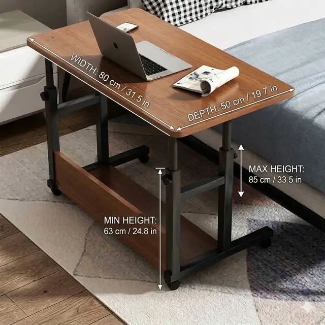 Adjustable Rolling Side Table Wood Top  in Desks in Mississauga / Peel Region - Image 3