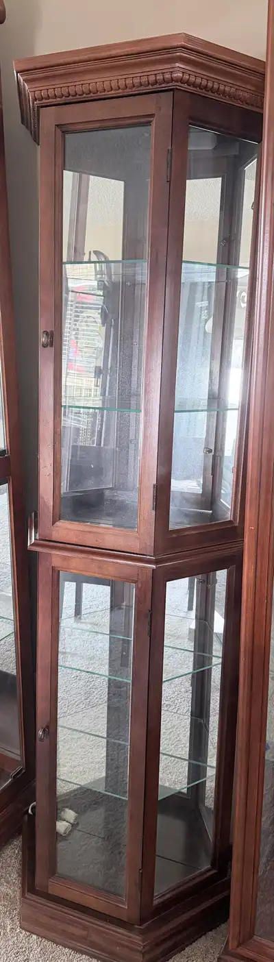 Vintage corner lighted curio cabinet, View more