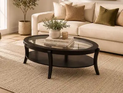 Modern Oval Glass Top Coffee Table | GTA Delivery, View more
