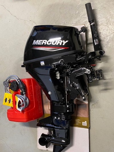 9.9 HP Mercury outboard motor, 15 inch shaft, manual pull start. Comes with tank and fuel line. Boug...