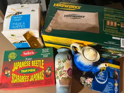 Japanese beetle trap Wasp trap Two full boxes of lawn bags
