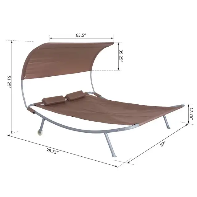 79" Outdoor Lounge Chair with Canopy, Double Chaise Lounger Hamm in Patio & Garden Furniture in Markham / York Region - Image 4