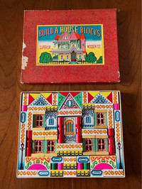 Vintage Wood Build a House Blocks, Made in Japan