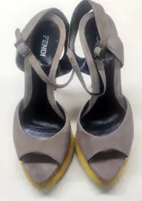 Fendi Suede Platform Ankle Strap Peep Toe Shoes, Size 37.5