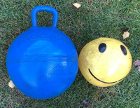 Headstrom Blue Bouncy Ride on Ball w/ Handle & Happy Face Ball