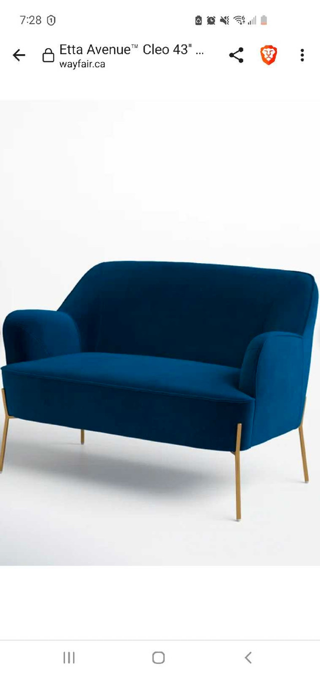 Cleo 43'' Navy Velvet Loveseat Couch in Couches & Futons in City of Toronto - Image 3