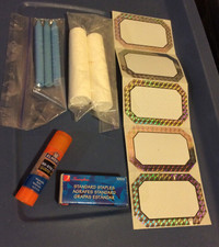 Glowing Chalk, Glue Stick, Staples, Labels, Crayons - Most New