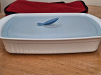 French White CorningWare Casserole w/ Insulated Carry Bag