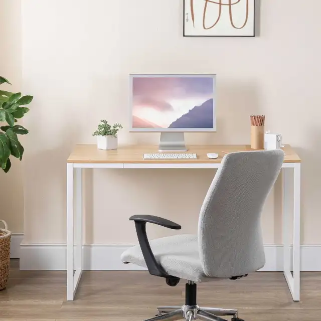 Modern Minimalist Office Desk – Light Oak & Sturdy White Frame in Other Tables in Delta/Surrey/Langley - Image 8